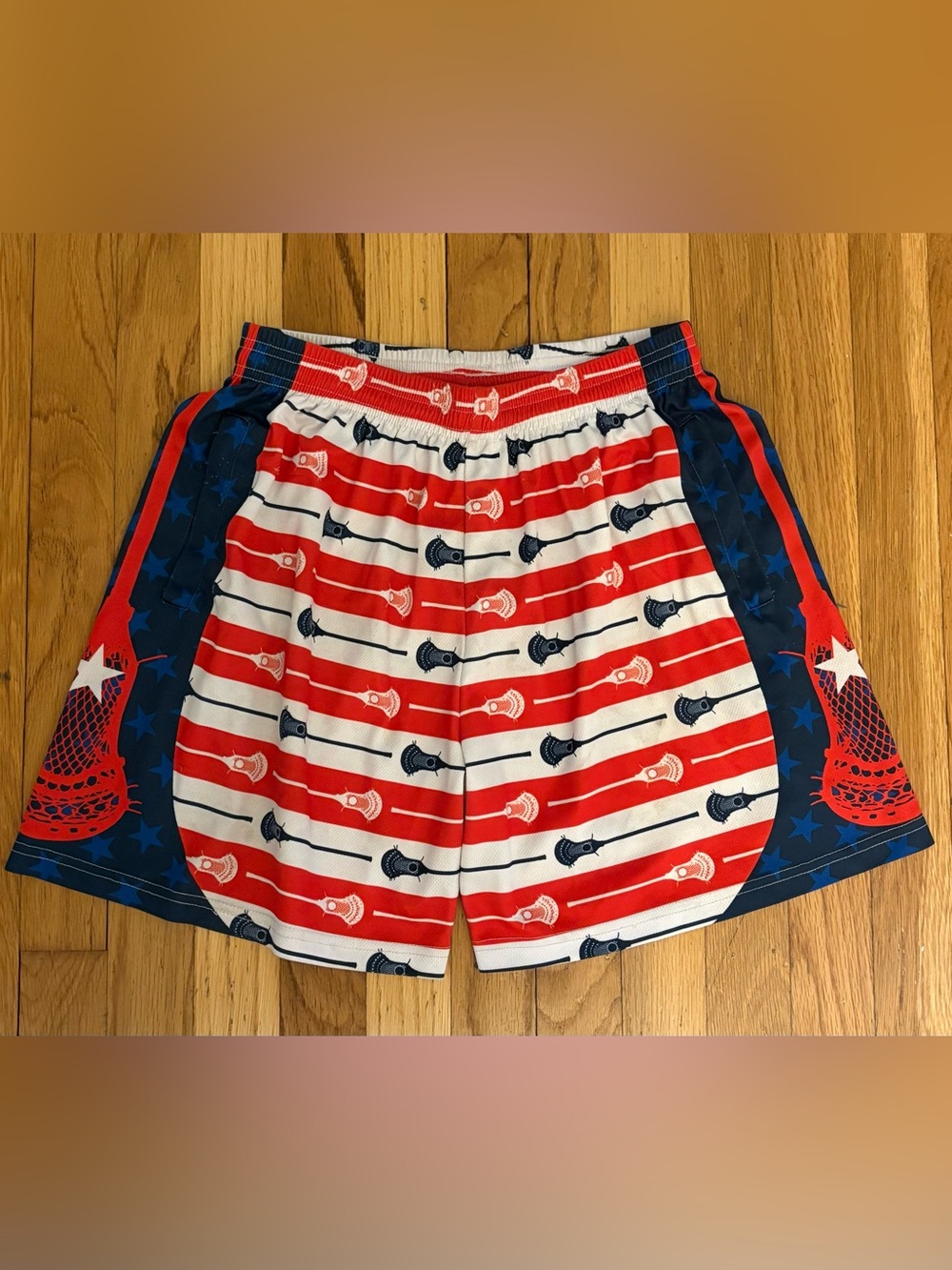 Athletic Men's Lacrosse Print Shorts in Red, White & Blue
